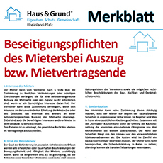 Merkblatt: Beseitigungspflichten des Mieters bei Auszug bzw. Mietvertragsende