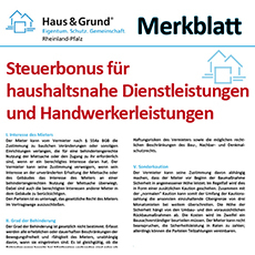 Merkblatt: Steuerbonus fr haushaltsnahe Dienstleistungen und Handwerkerleistungen
